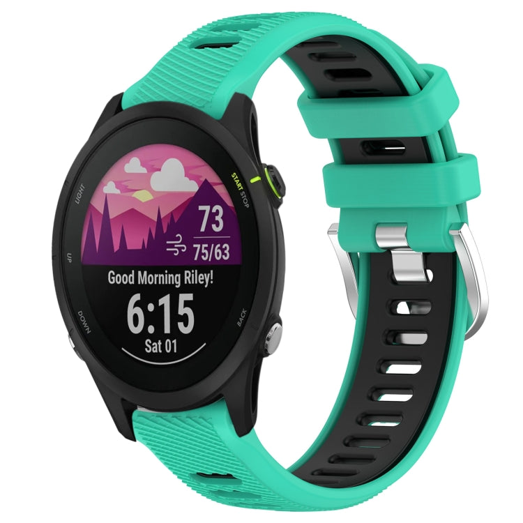 For Garmin Forerunner 255S 18mm Sports Two-Color Steel Buckle Silicone Watch Band(Lake Blue+Black) - Smart Wear by PMC TechLife | Online Shopping South Africa | PMC TechLife