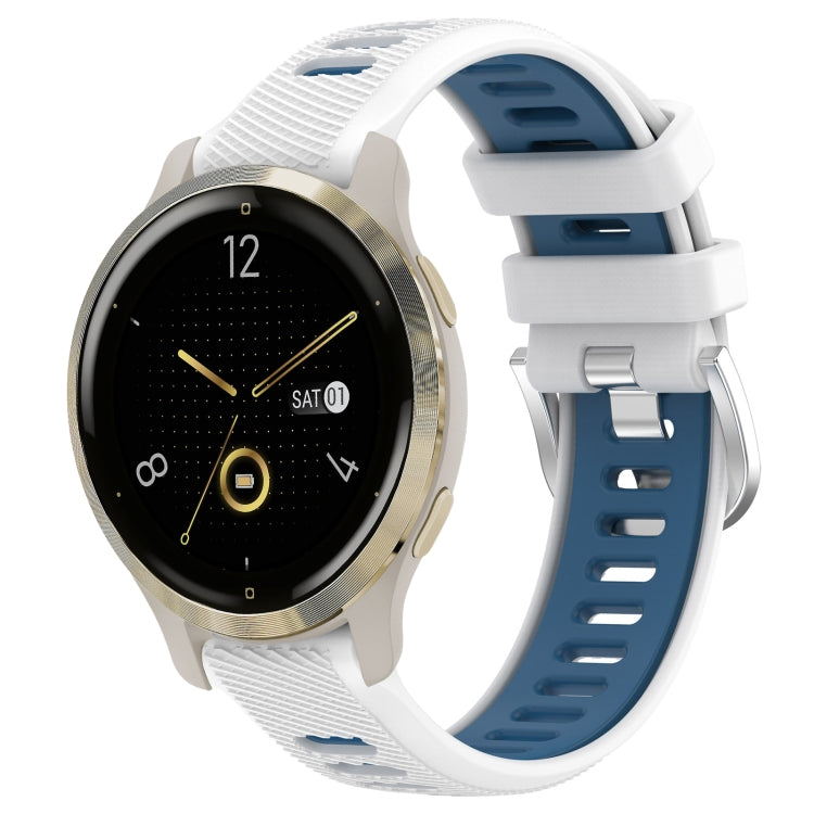 For Garmin Venu 2S 18mm Sports Two-Color Steel Buckle Silicone Watch Band(White+Blue) -  by PMC TechLife | Online Shopping South Africa | PMC TechLife