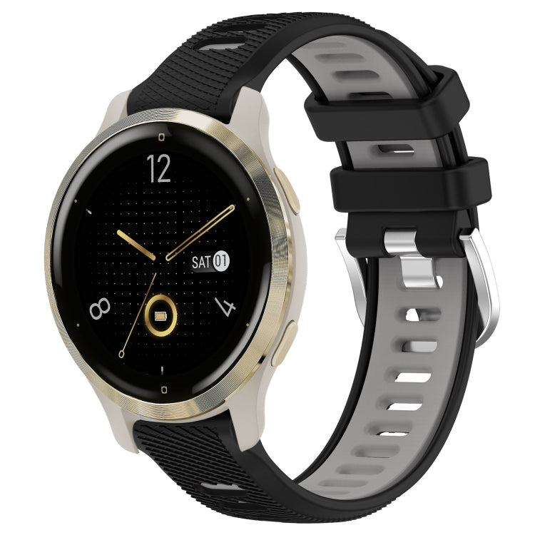 For Garmin Venu 2S 18mm Sports Two-Color Steel Buckle Silicone Watch Band(Black+Grey) -  by PMC TechLife | Online Shopping South Africa | PMC TechLife