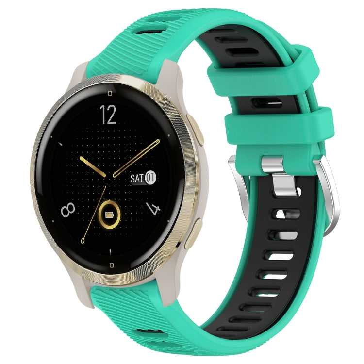 For Garmin Venu 2S 18mm Sports Two-Color Steel Buckle Silicone Watch Band(Lake Blue+Black) -  by PMC TechLife | Online Shopping South Africa | PMC TechLife