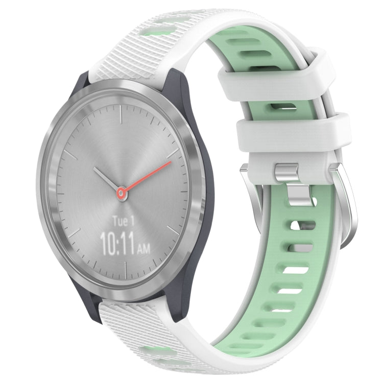 For Garmin Vivomove 3S 18mm Sports Two-Color Steel Buckle Silicone Watch Band(White+Teal) -  by PMC TechLife | Online Shopping South Africa | PMC TechLife
