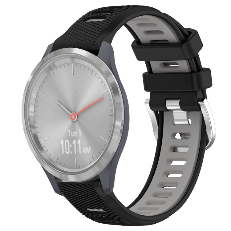 For Garmin Vivomove 3S 18mm Sports Two-Color Steel Buckle Silicone Watch Band(Black+Grey) - Smart Wear by PMC TechLife | Online Shopping South Africa | PMC TechLife