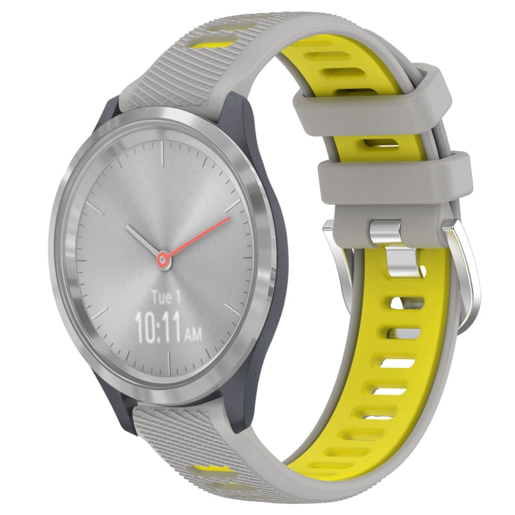 For Garmin Vivomove 3S 18mm Sports Two-Color Steel Buckle Silicone Watch Band(Grey+Yellow) -  by PMC TechLife | Online Shopping South Africa | PMC TechLife