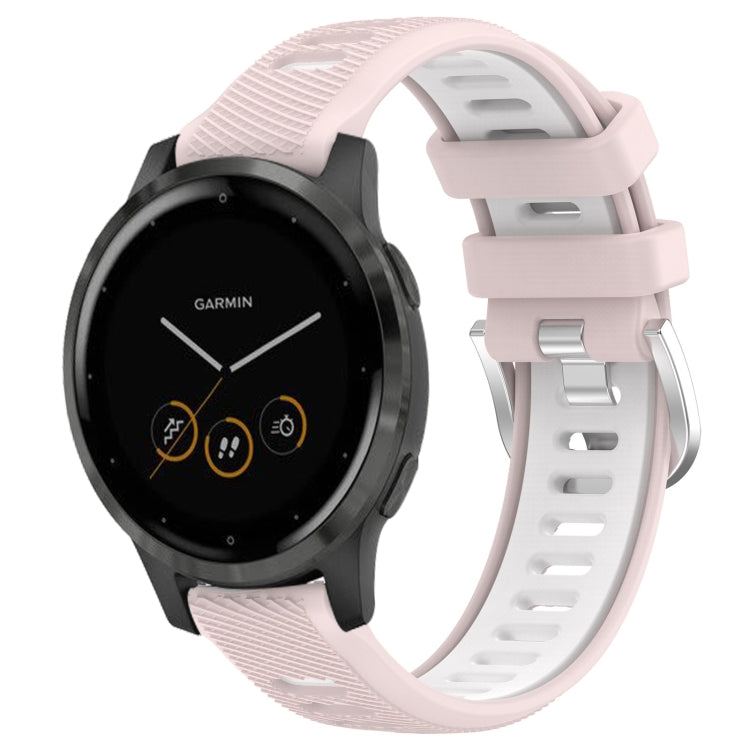 For Garmin Vivoactive 4S 18mm Sports Two-Color Steel Buckle Silicone Watch Band(Pink+White) - Smart Wear by PMC TechLife | Online Shopping South Africa | PMC TechLife