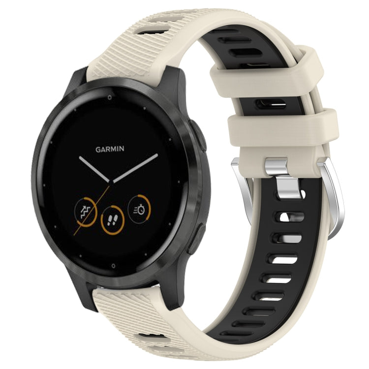 For Garmin Vivoactive 4S 18mm Sports Two-Color Steel Buckle Silicone Watch Band(Starlight+Black) - Smart Wear by PMC TechLife | Online Shopping South Africa | PMC TechLife