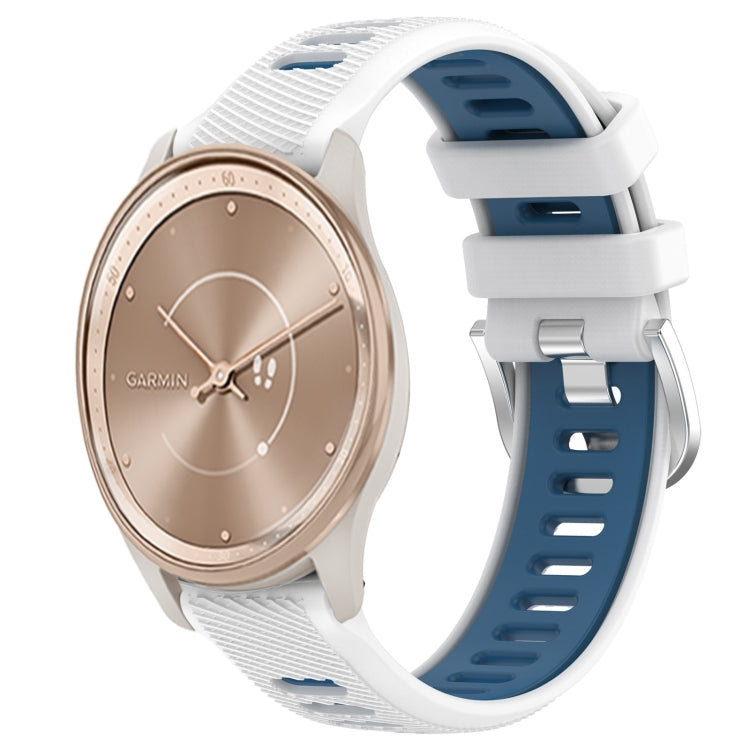 For Garmin move Trend 20mm Sports Two-Color Steel Buckle Silicone Watch Band(White+Blue) -  by PMC TechLife | Online Shopping South Africa | PMC TechLife