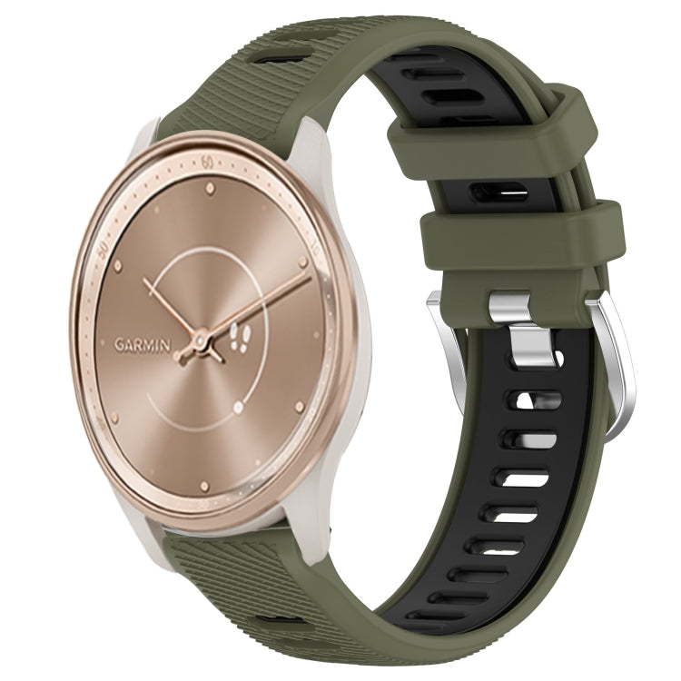 For Garmin move Trend 20mm Sports Two-Color Steel Buckle Silicone Watch Band(Army Green+Black) -  by PMC TechLife | Online Shopping South Africa | PMC TechLife