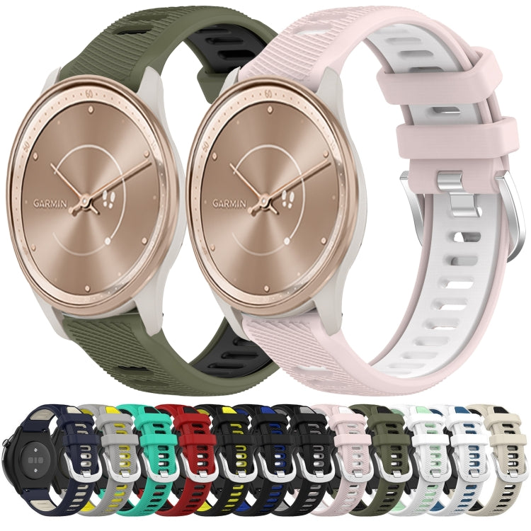 For Garmin Vivomove Sport 20mm Sports Two-Color Steel Buckle Silicone Watch Band(White+Blue) - Smart Wear by PMC TechLife | Online Shopping South Africa | PMC TechLife