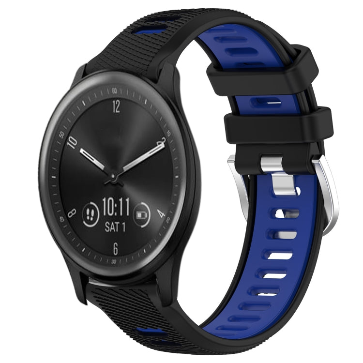 For Garmin Vivomove Sport 20mm Sports Two-Color Steel Buckle Silicone Watch Band(Black+Blue) -  by PMC TechLife | Online Shopping South Africa | PMC TechLife