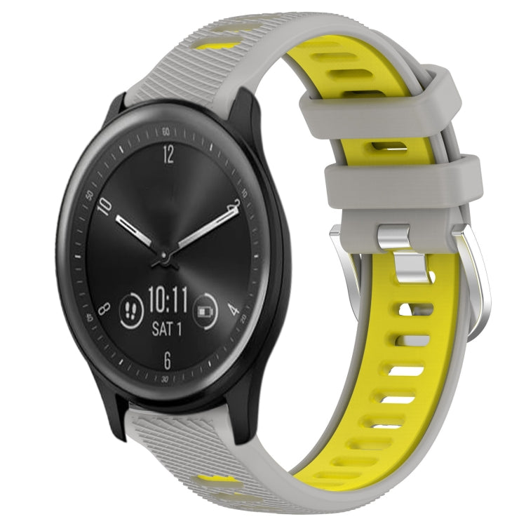 For Garmin Vivomove Sport 20mm Sports Two-Color Steel Buckle Silicone Watch Band(Grey+Yellow) - Smart Wear by PMC TechLife | Online Shopping South Africa | PMC TechLife
