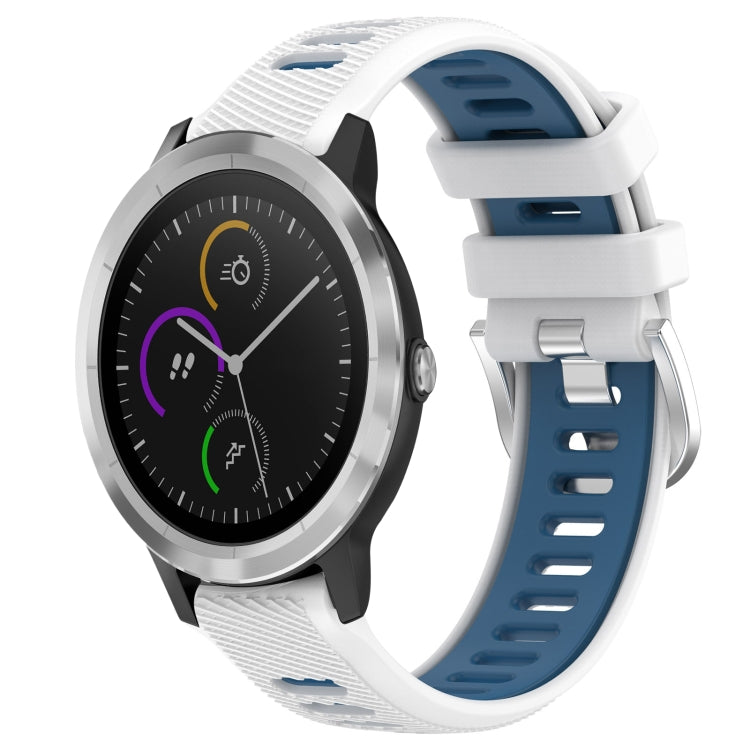 For Garmin Vivoactive3 20mm Sports Two-Color Steel Buckle Silicone Watch Band(White+Blue) -  by PMC TechLife | Online Shopping South Africa | PMC TechLife