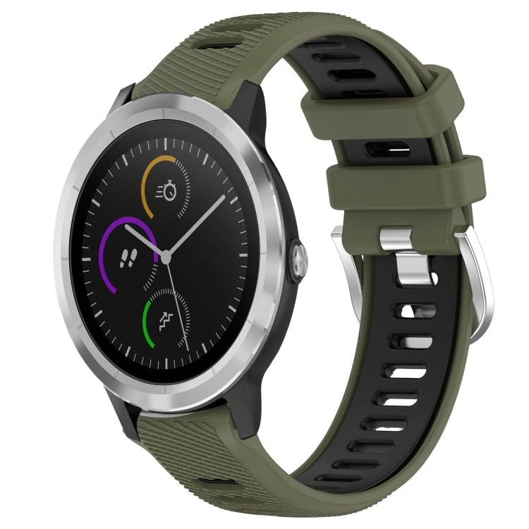 For Garmin Vivoactive3 20mm Sports Two-Color Steel Buckle Silicone Watch Band(Army Green+Black) -  by PMC TechLife | Online Shopping South Africa | PMC TechLife