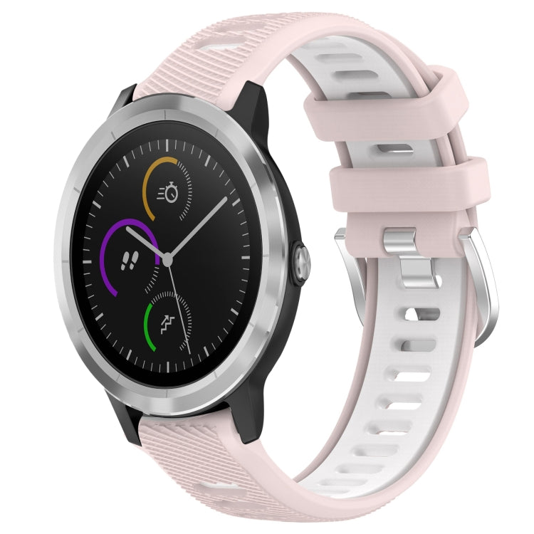 For Garmin Vivoactive3 20mm Sports Two-Color Steel Buckle Silicone Watch Band(Pink+White) - Smart Wear by PMC TechLife | Online Shopping South Africa | PMC TechLife