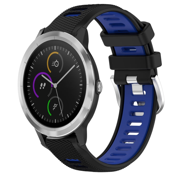 For Garmin Vivoactive3 20mm Sports Two-Color Steel Buckle Silicone Watch Band(Black+Blue) -  by PMC TechLife | Online Shopping South Africa | PMC TechLife
