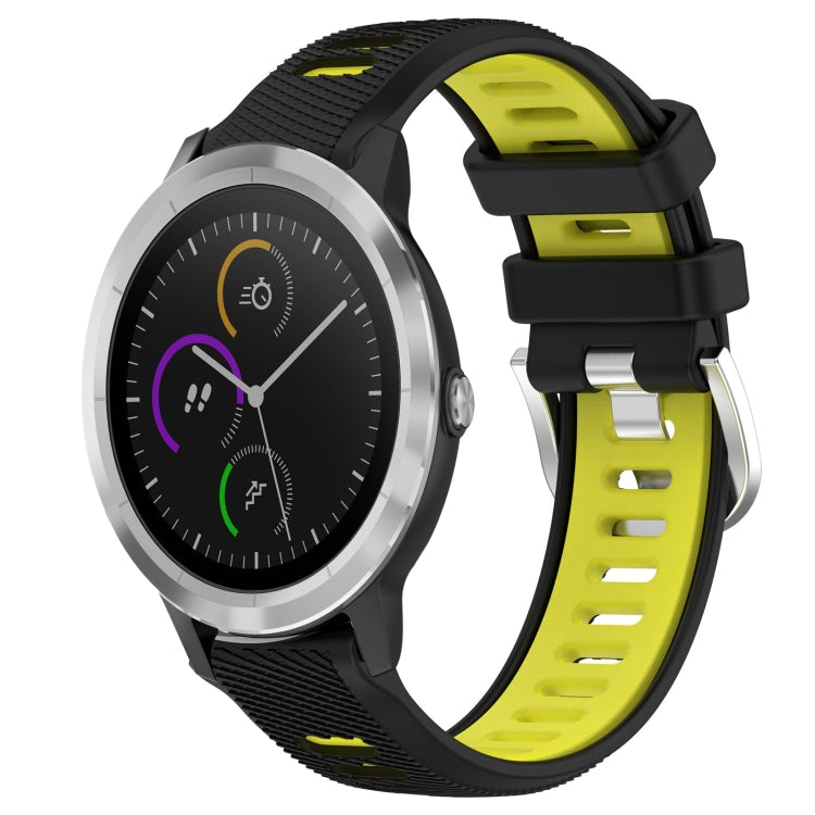 For Garmin Vivoactive3 20mm Sports Two-Color Steel Buckle Silicone Watch Band(Black+Lime Green) - Smart Wear by PMC TechLife | Online Shopping South Africa | PMC TechLife