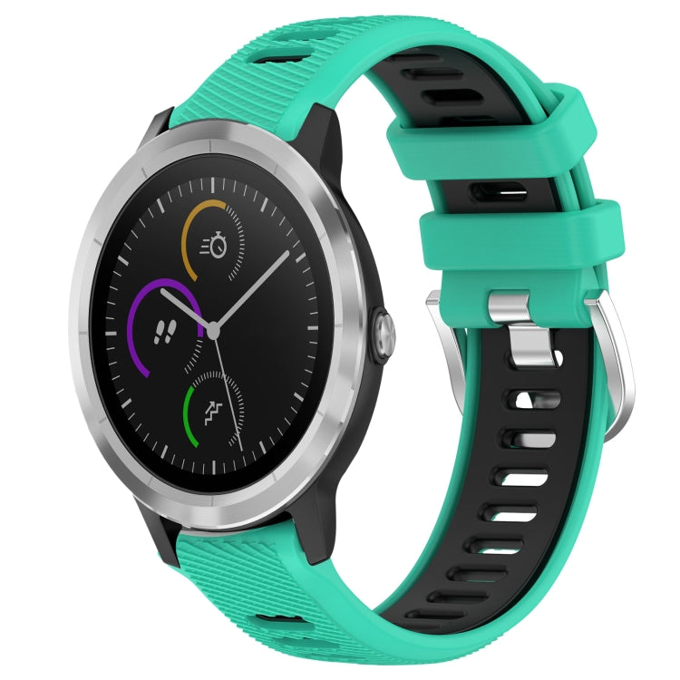 For Garmin Vivoactive3 20mm Sports Two-Color Steel Buckle Silicone Watch Band(Lake Blue+Black) -  by PMC TechLife | Online Shopping South Africa | PMC TechLife