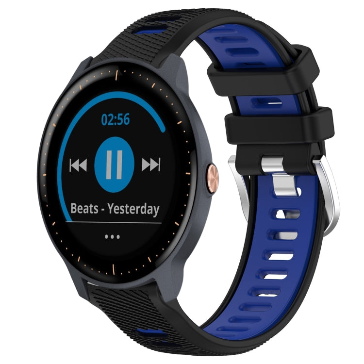 For Garmin Vivoactive3 Music 20mm Sports Two-Color Steel Buckle Silicone Watch Band(Black+Blue) - Smart Wear by PMC TechLife | Online Shopping South Africa | PMC TechLife