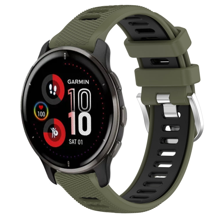 For Garmin Venu 2 Plus 20mm Sports Two-Color Steel Buckle Silicone Watch Band(Army Green+Black) -  by PMC TechLife | Online Shopping South Africa | PMC TechLife