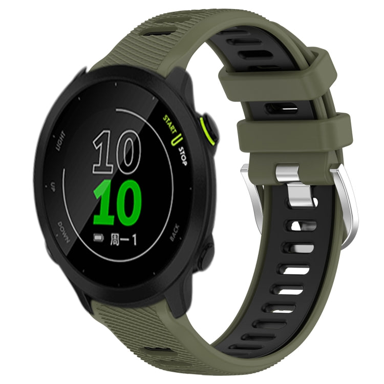 For Garmin Forerunner 158 20mm Sports Two-Color Steel Buckle Silicone Watch Band(Army Green+Black) - Smart Wear by PMC TechLife | Online Shopping South Africa | PMC TechLife
