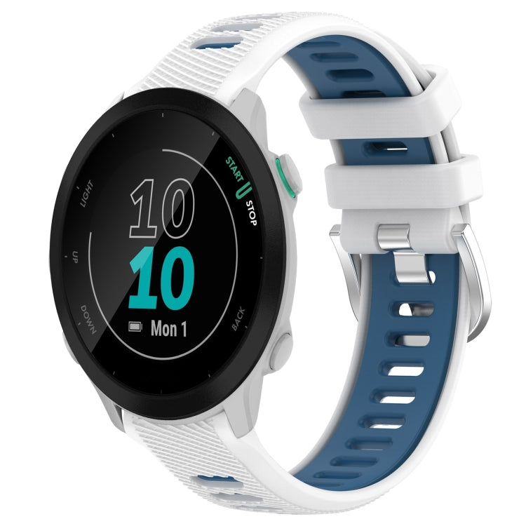 For Garmin Forerunner 55 20mm Sports Two-Color Steel Buckle Silicone Watch Band(White+Blue) - Smart Wear by PMC TechLife | Online Shopping South Africa | PMC TechLife