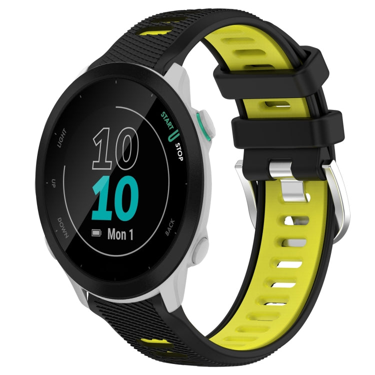 For Garmin Forerunner 55 20mm Sports Two-Color Steel Buckle Silicone Watch Band(Black+Lime Green) - Smart Wear by PMC TechLife | Online Shopping South Africa | PMC TechLife