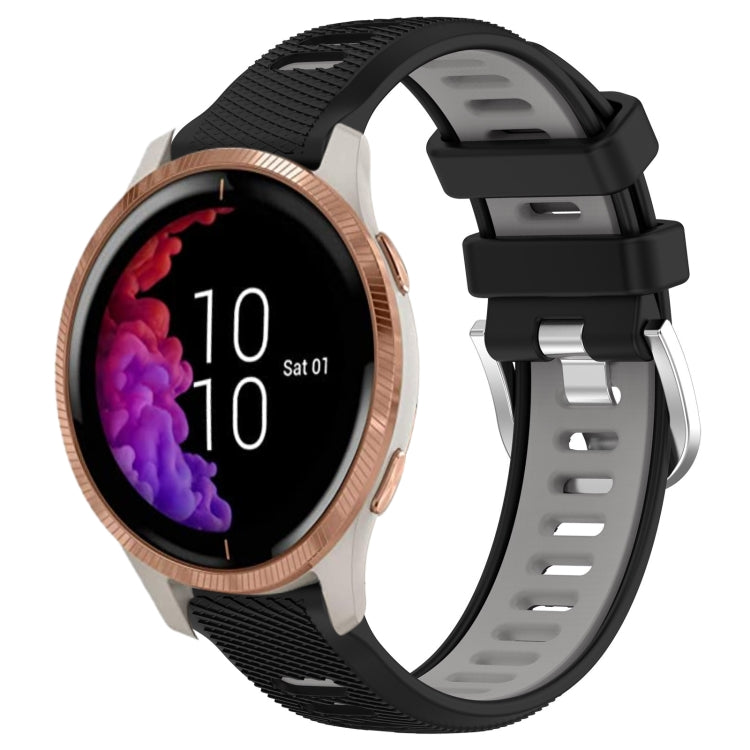 For Garmin Venu 20mm Sports Two-Color Steel Buckle Silicone Watch Band(Black+Grey) - Smart Wear by PMC TechLife | Online Shopping South Africa | PMC TechLife