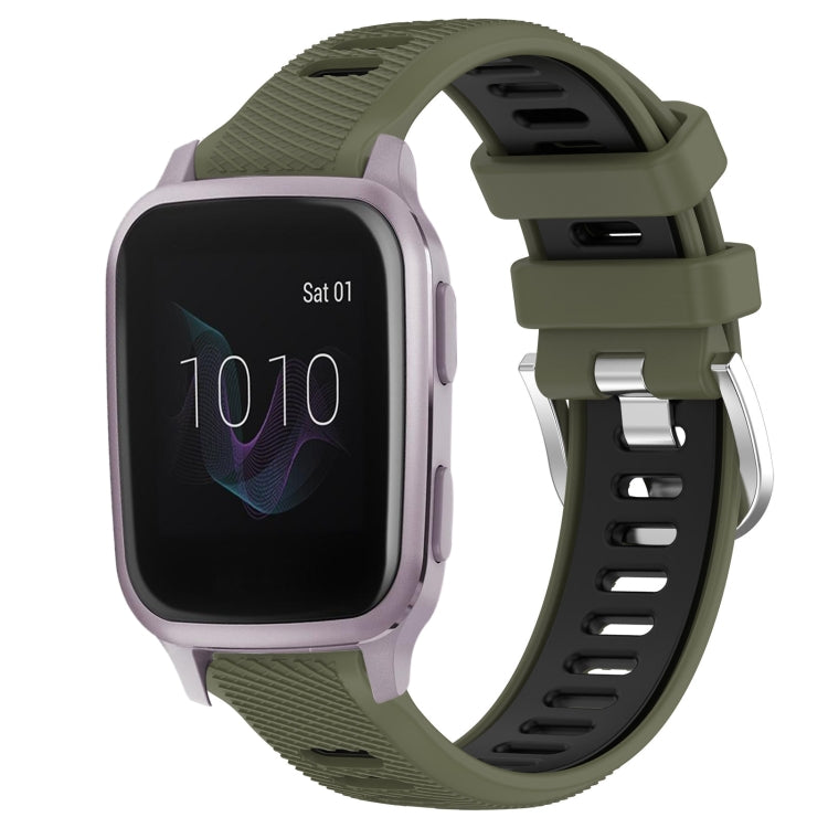 For Garmin Venu SQ 20mm Sports Two-Color Steel Buckle Silicone Watch Band(Army Green+Black) - Smart Wear by PMC TechLife | Online Shopping South Africa | PMC TechLife