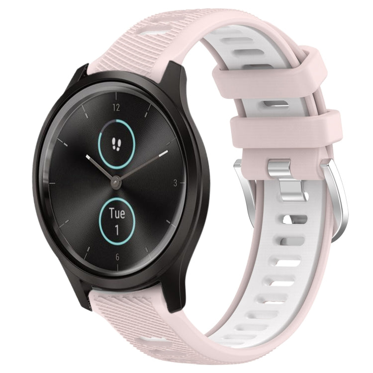 For Garmin VivoMove Style 20mm Sports Two-Color Steel Buckle Silicone Watch Band(Pink+White) - Watch Bands by PMC TechLife | Online Shopping South Africa | PMC TechLife