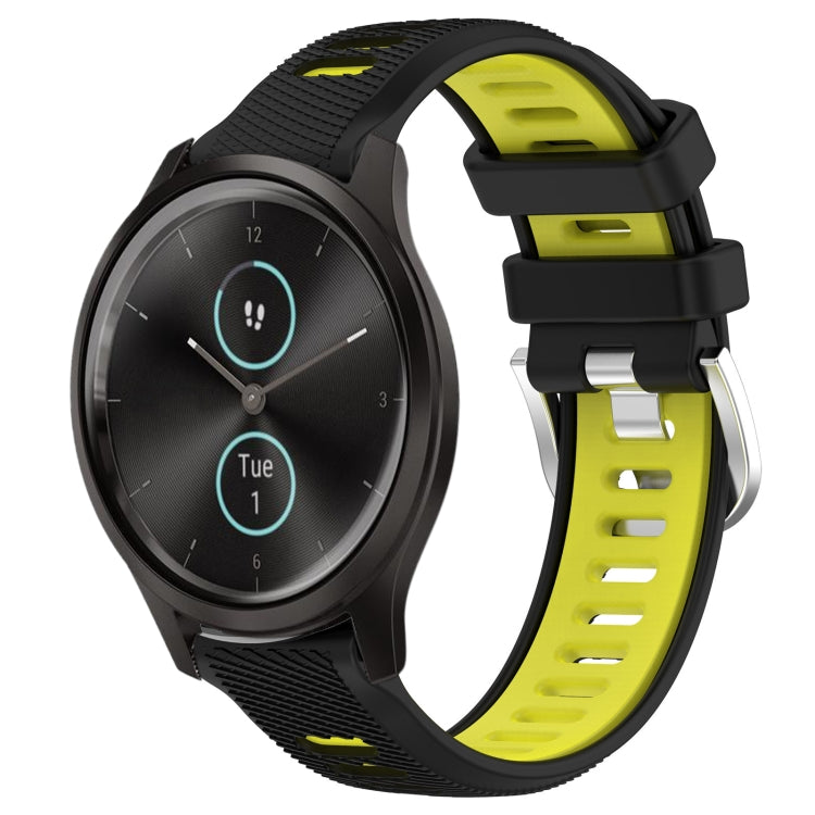For Garmin VivoMove Style 20mm Sports Two-Color Steel Buckle Silicone Watch Band(Black+Lime Green) -  by PMC TechLife | Online Shopping South Africa | PMC TechLife