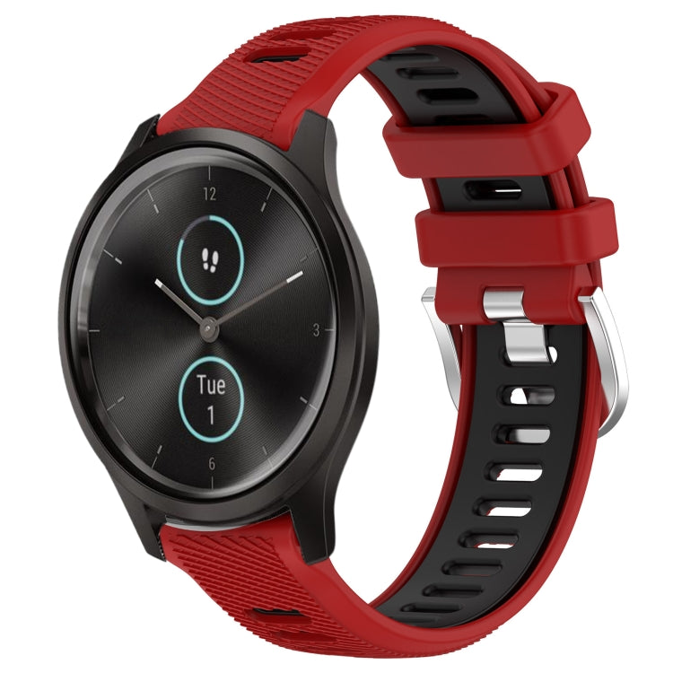 For Garmin VivoMove Style 20mm Sports Two-Color Steel Buckle Silicone Watch Band(Red+Black) -  by PMC TechLife | Online Shopping South Africa | PMC TechLife