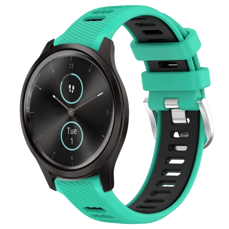 For Garmin VivoMove Style 20mm Sports Two-Color Steel Buckle Silicone Watch Band(Lake Blue+Black) - Smart Wear by PMC TechLife | Online Shopping South Africa | PMC TechLife
