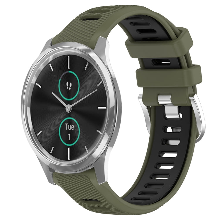 For Garmin VivoMove Luxe 20mm Sports Two-Color Steel Buckle Silicone Watch Band(Army Green+Black) - Smart Wear by PMC TechLife | Online Shopping South Africa | PMC TechLife