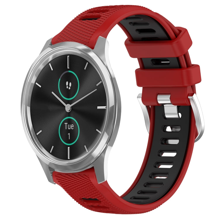 For Garmin VivoMove Luxe 20mm Sports Two-Color Steel Buckle Silicone Watch Band(Red+Black) -  by PMC TechLife | Online Shopping South Africa | PMC TechLife