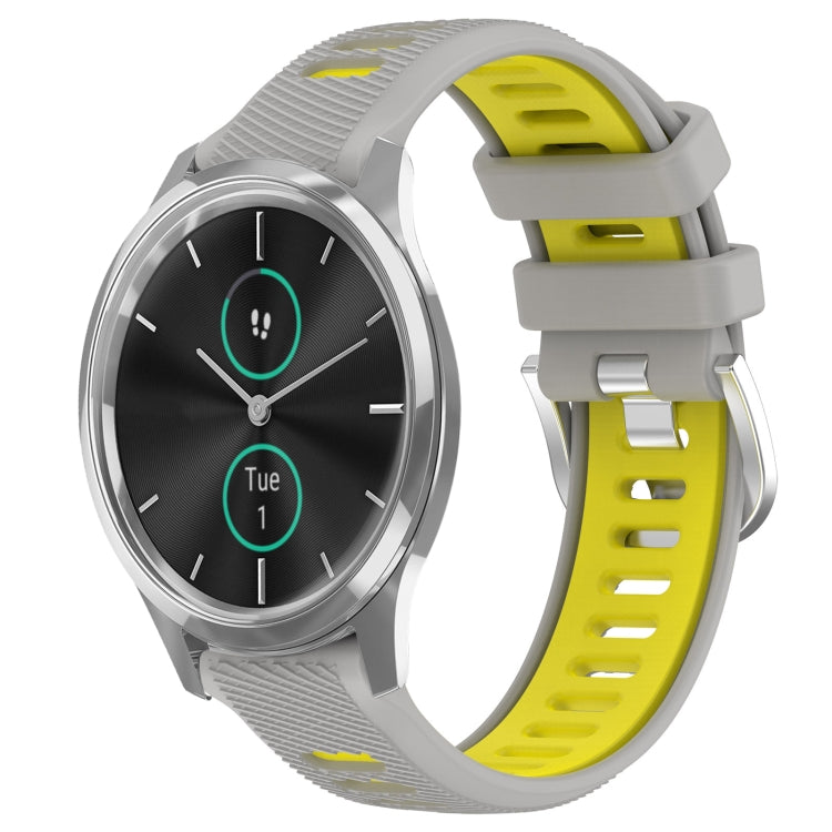 For Garmin VivoMove Luxe 20mm Sports Two-Color Steel Buckle Silicone Watch Band(Grey+Yellow) - Smart Wear by PMC TechLife | Online Shopping South Africa | PMC TechLife