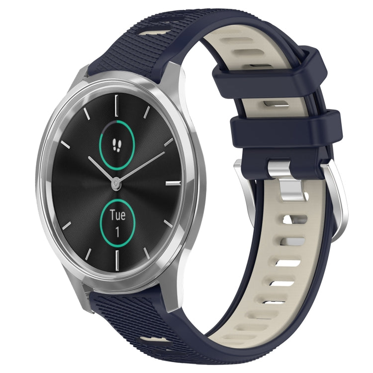 For Garmin VivoMove Luxe 20mm Sports Two-Color Steel Buckle Silicone Watch Band(Midnight Blue+Starlight) - Smart Wear by PMC TechLife | Online Shopping South Africa | PMC TechLife