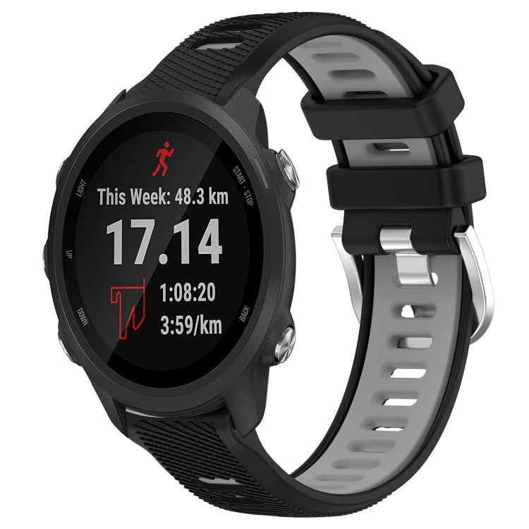 For Garmin Forerunner 245 20mm Sports Two-Color Steel Buckle Silicone Watch Band(Black+Grey) - Smart Wear by PMC TechLife | Online Shopping South Africa | PMC TechLife