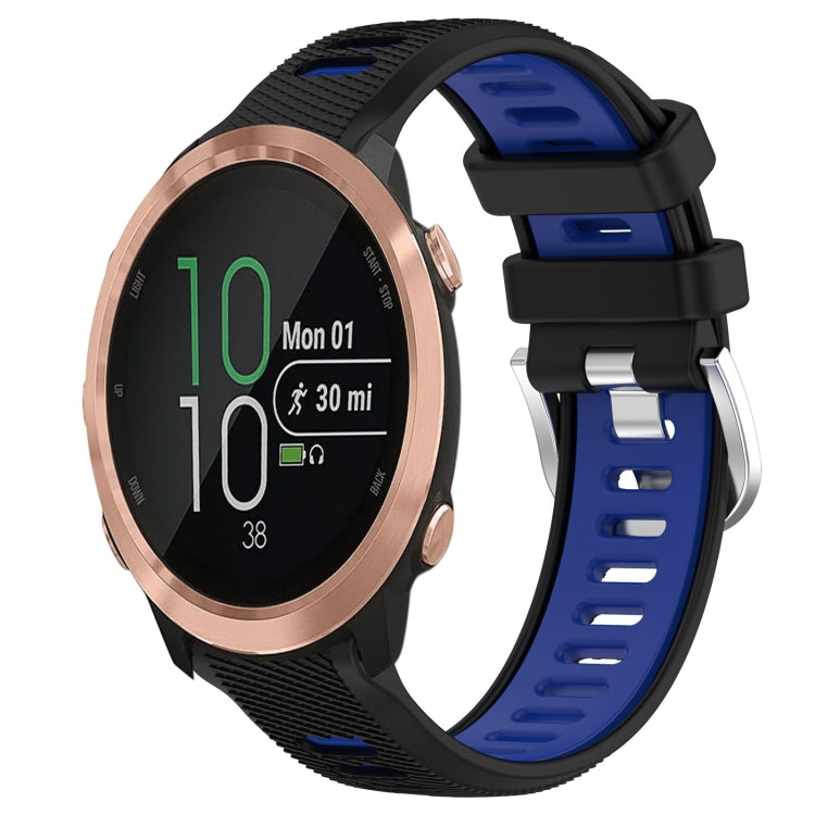 For Garmin Forerunner 645 20mm Sports Two-Color Steel Buckle Silicone Watch Band(Black+Blue) - Smart Wear by PMC TechLife | Online Shopping South Africa | PMC TechLife
