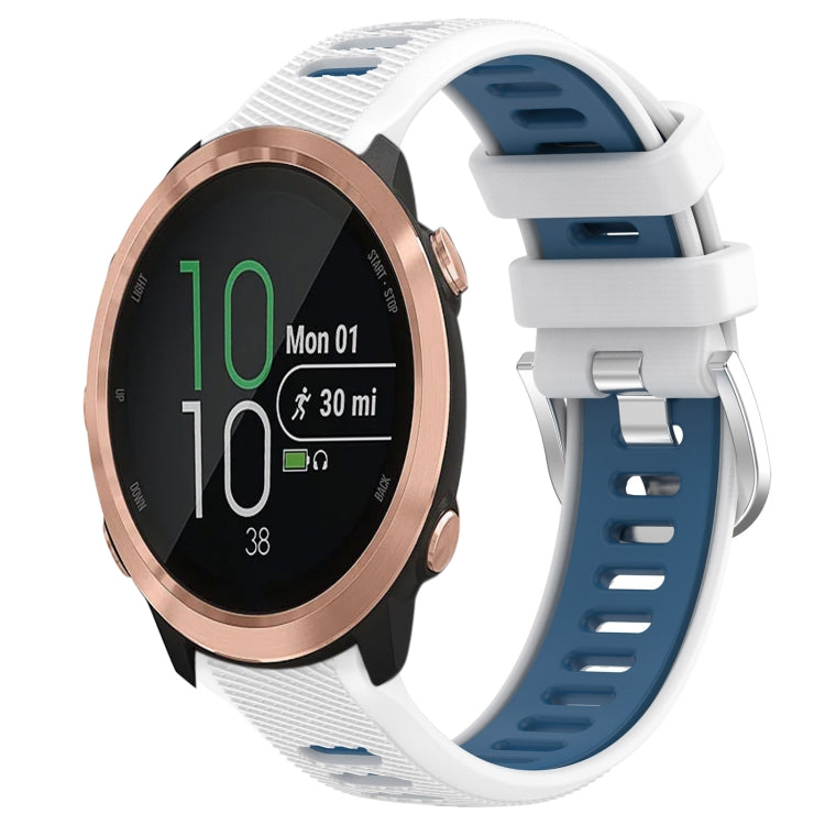 For Garmin Forerunner 645 Music 20mm Sports Two-Color Steel Buckle Silicone Watch Band(White+Blue) - Smart Wear by PMC TechLife | Online Shopping South Africa | PMC TechLife