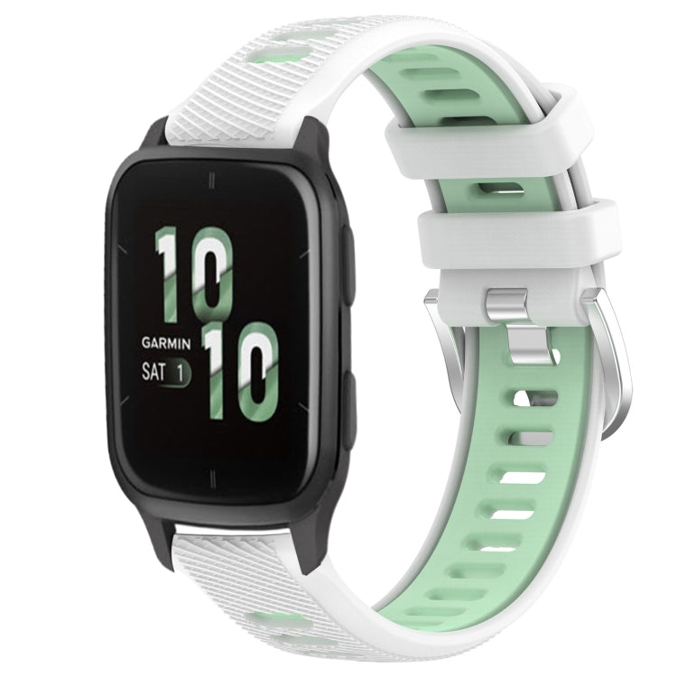 For Garmin Forerunner Sq2 20mm Sports Two-Color Steel Buckle Silicone Watch Band(White+Teal) -  by PMC TechLife | Online Shopping South Africa | PMC TechLife