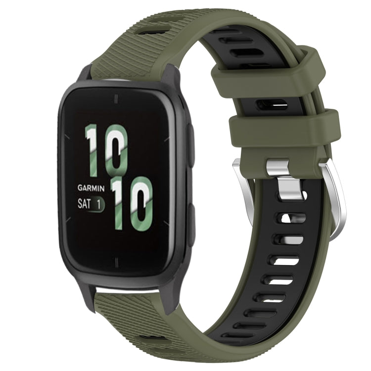 For Garmin Forerunner Sq2 20mm Sports Two-Color Steel Buckle Silicone Watch Band(Army Green+Black) - Smart Wear by PMC TechLife | Online Shopping South Africa | PMC TechLife