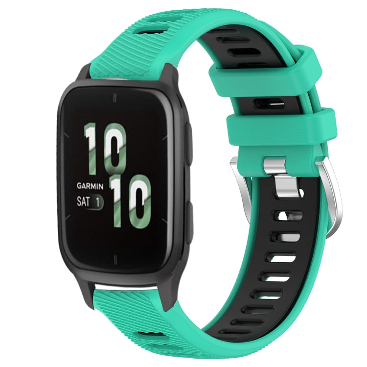 For Garmin Forerunner Sq2 20mm Sports Two-Color Steel Buckle Silicone Watch Band(Lake Blue+Black) - Smart Wear by PMC TechLife | Online Shopping South Africa | PMC TechLife