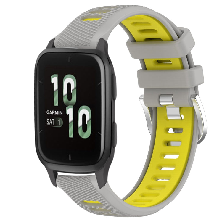 For Garmin Forerunner Sq2 20mm Sports Two-Color Steel Buckle Silicone Watch Band(Grey+Yellow) - Smart Wear by PMC TechLife | Online Shopping South Africa | PMC TechLife