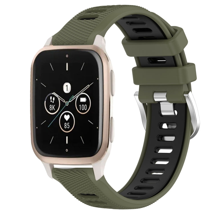 For Garmin Forerunner Sq2 Music 20mm Sports Two-Color Steel Buckle Silicone Watch Band(Army Green+Black) - Smart Wear by PMC TechLife | Online Shopping South Africa | PMC TechLife