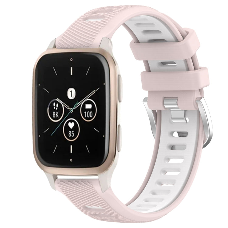For Garmin Forerunner Sq2 Music 20mm Sports Two-Color Steel Buckle Silicone Watch Band(Pink+White) - Smart Wear by PMC TechLife | Online Shopping South Africa | PMC TechLife