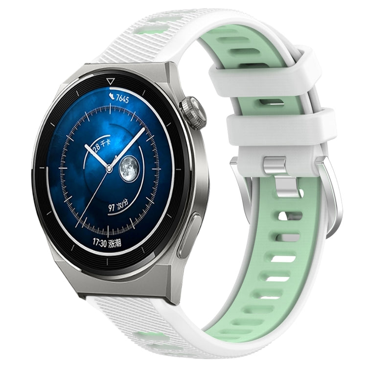 For Huawei Watch GT3 Pro 43mm 20mm Sports Two-Color Steel Buckle Silicone Watch Band(White+Teal) - Smart Wear by PMC TechLife | Online Shopping South Africa | PMC TechLife