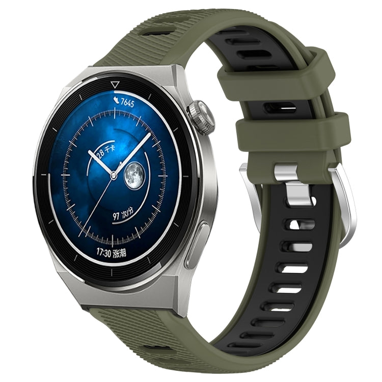For Huawei Watch GT3 Pro 43mm 20mm Sports Two-Color Steel Buckle Silicone Watch Band(Army Green+Black) - Smart Wear by PMC TechLife | Online Shopping South Africa | PMC TechLife