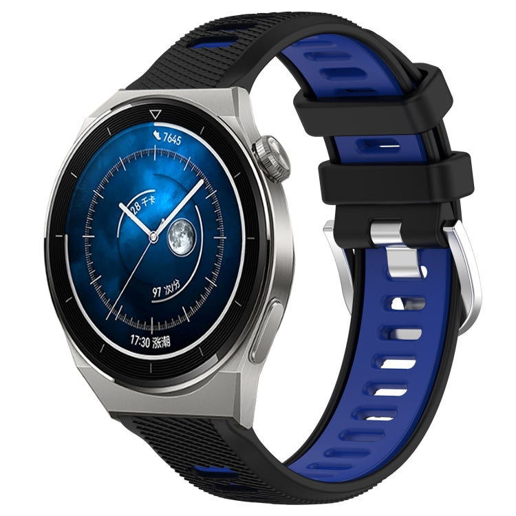 For Huawei Watch GT3 Pro 43mm 20mm Sports Two-Color Steel Buckle Silicone Watch Band(Black+Blue) - Smart Wear by PMC TechLife | Online Shopping South Africa | PMC TechLife