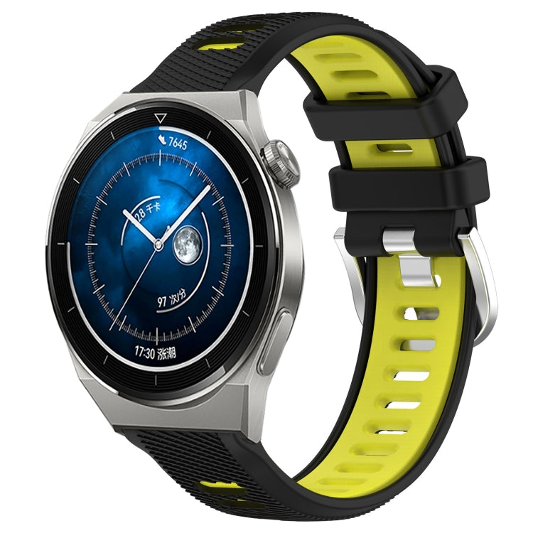 For Huawei Watch GT3 Pro 43mm 20mm Sports Two-Color Steel Buckle Silicone Watch Band(Black+Lime Green) - Smart Wear by PMC TechLife | Online Shopping South Africa | PMC TechLife