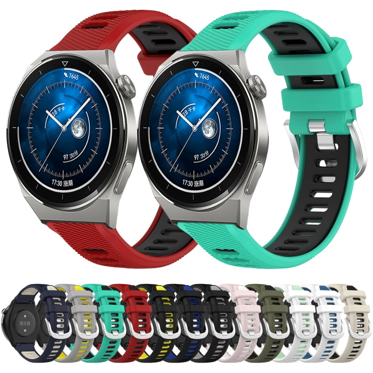 For Huawei Watch GT3 Pro 43mm 20mm Sports Two-Color Steel Buckle Silicone Watch Band(White+Teal) - Smart Wear by PMC TechLife | Online Shopping South Africa | PMC TechLife
