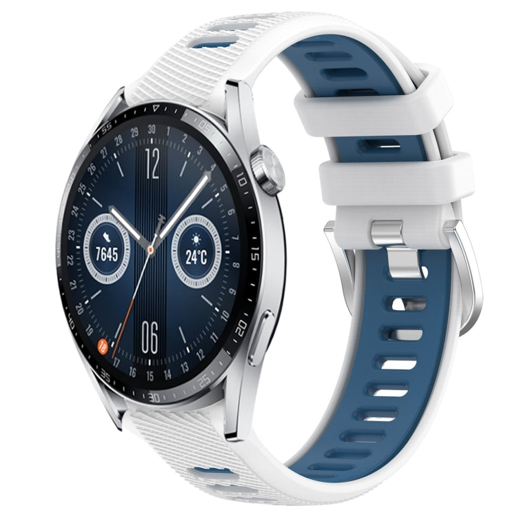 For Huawei Watch GT3 42mm 20mm Sports Two-Color Steel Buckle Silicone Watch Band(White+Blue) - Watch Bands by PMC TechLife | Online Shopping South Africa | PMC TechLife